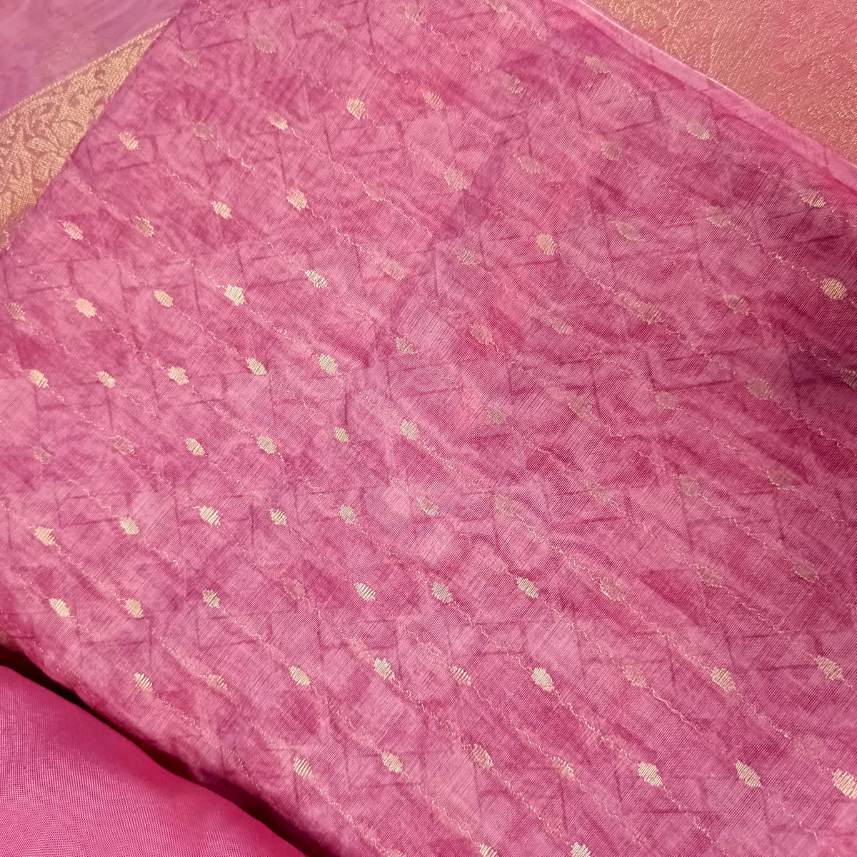 Pink Chanderi Zari weave digital top banarasi dupatta PA25032