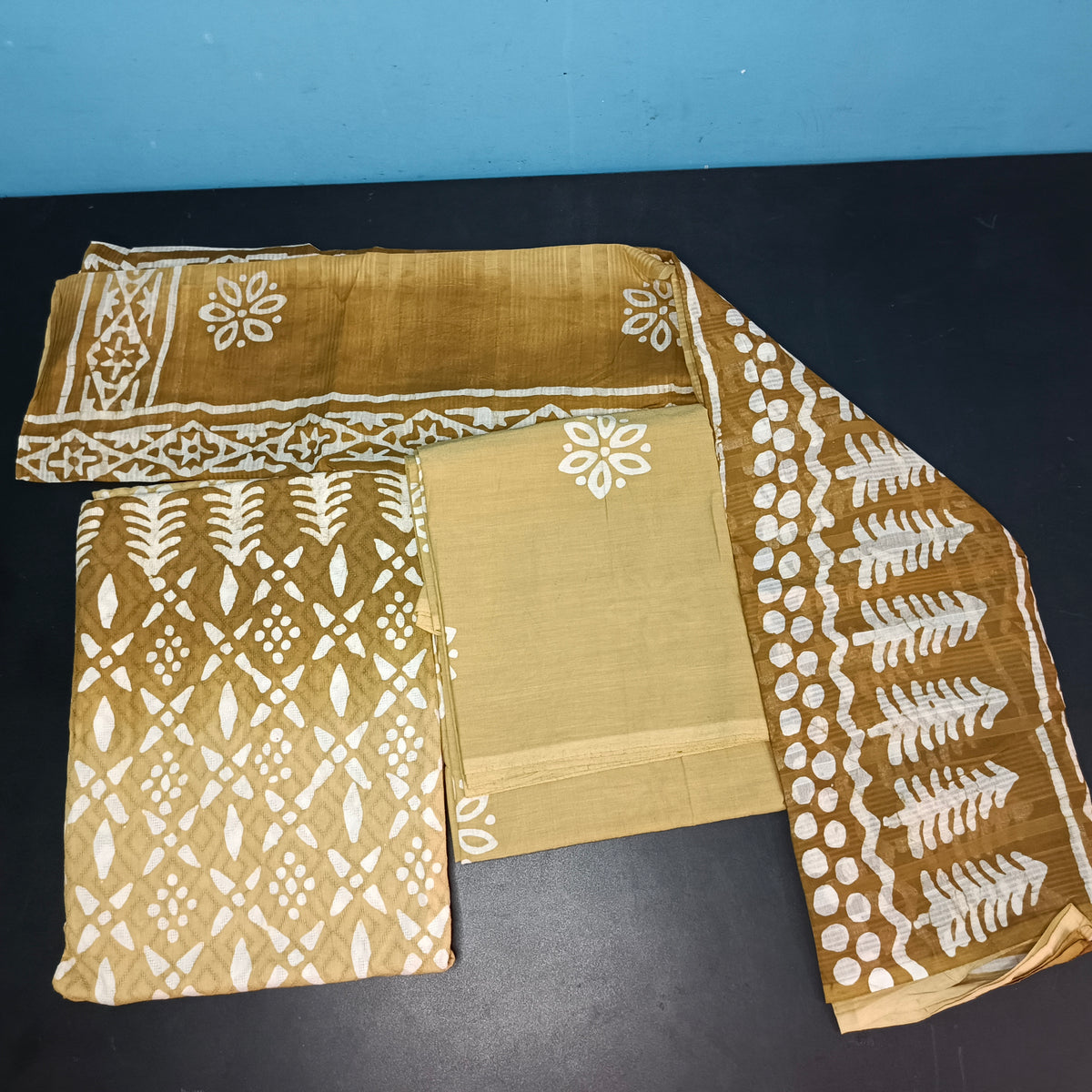 Mustard Doby cotton ombre color self weave Unstitched suit PA25042