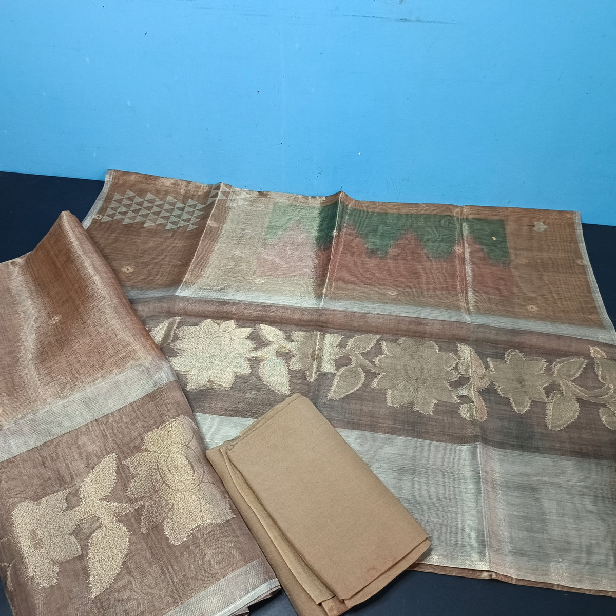 gold Tissue daman weave unstitched suits digital weave dupatta PA25045
