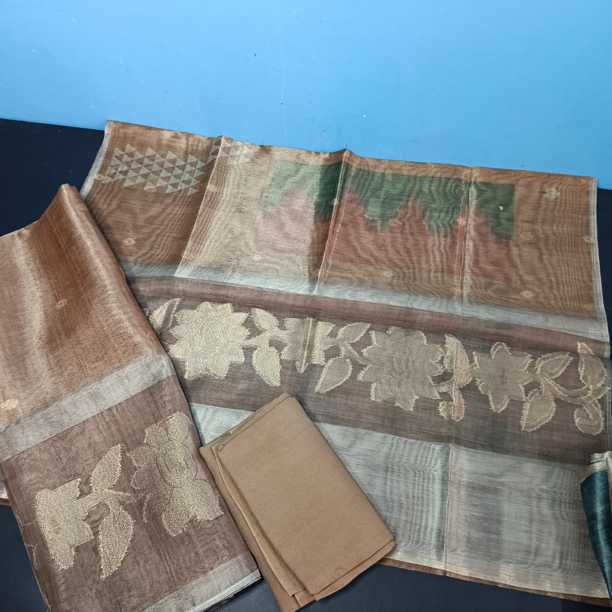 gold Tissue daman weave unstitched suits digital weave dupatta PA25045