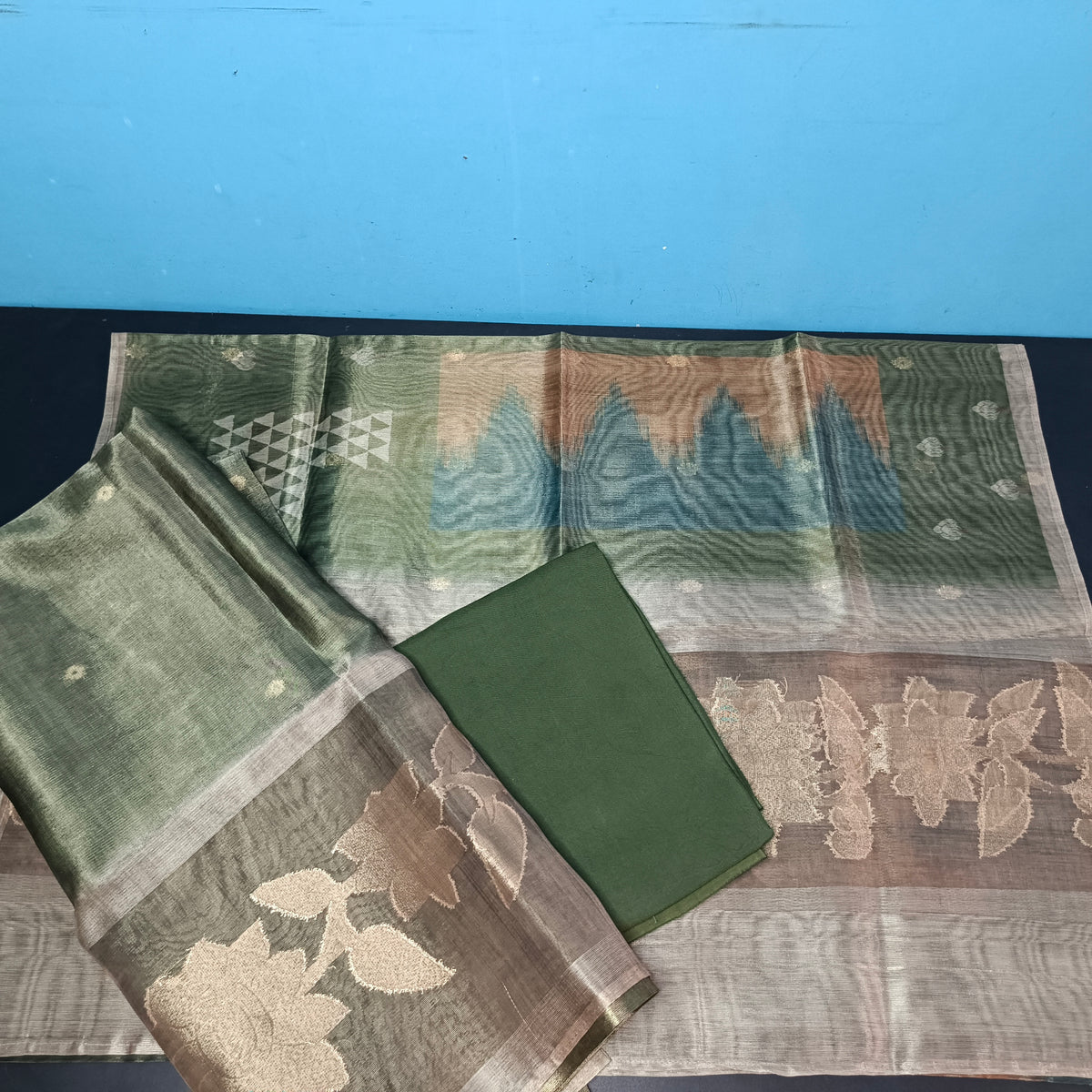 Green Tissue daman weave unstitched suits digital weave dupatta PA25046