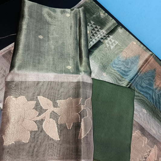 Green Tissue daman weave unstitched suits digital weave dupatta PA25046