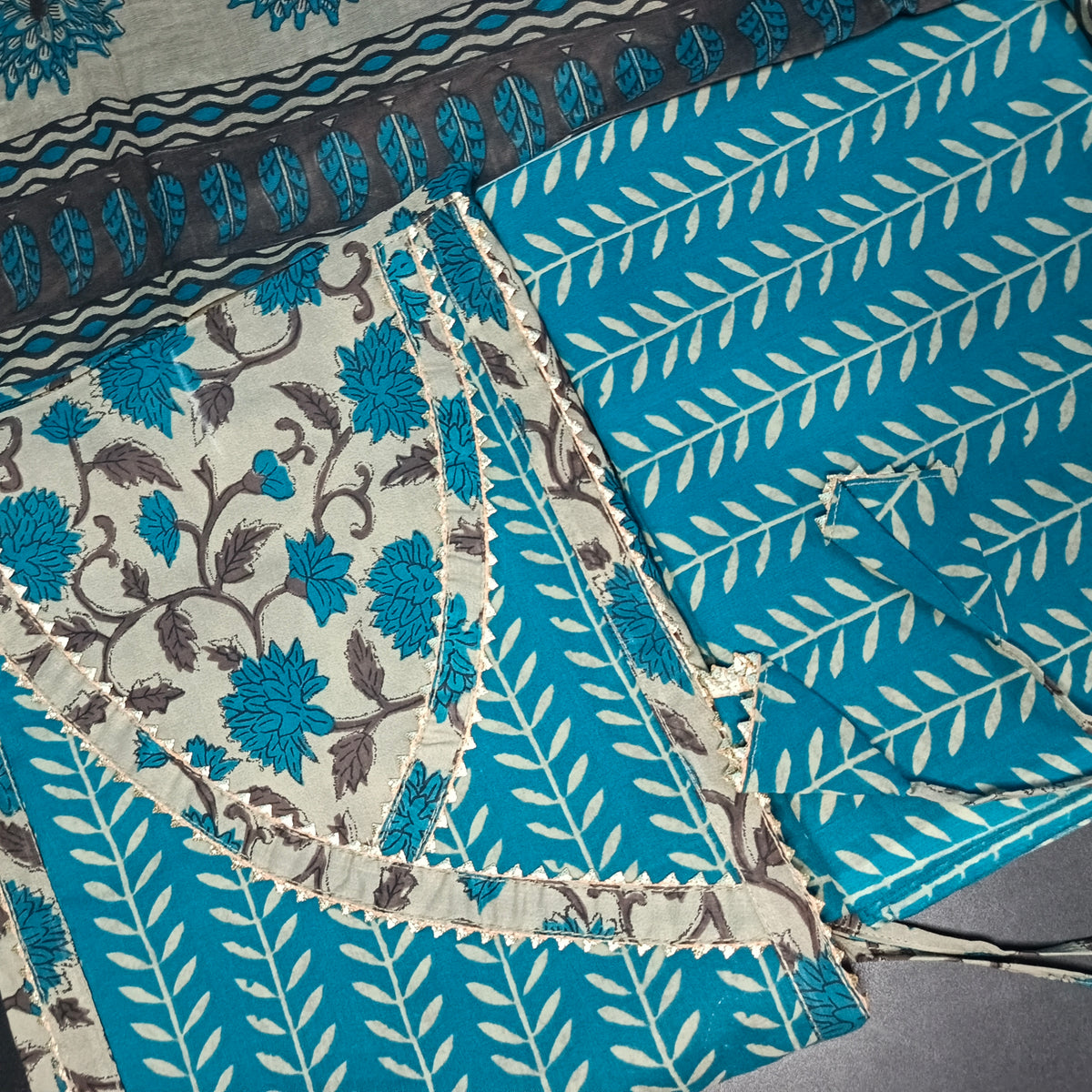 Blue Cotton print kediya neck cotton Unstitched suits PA25053