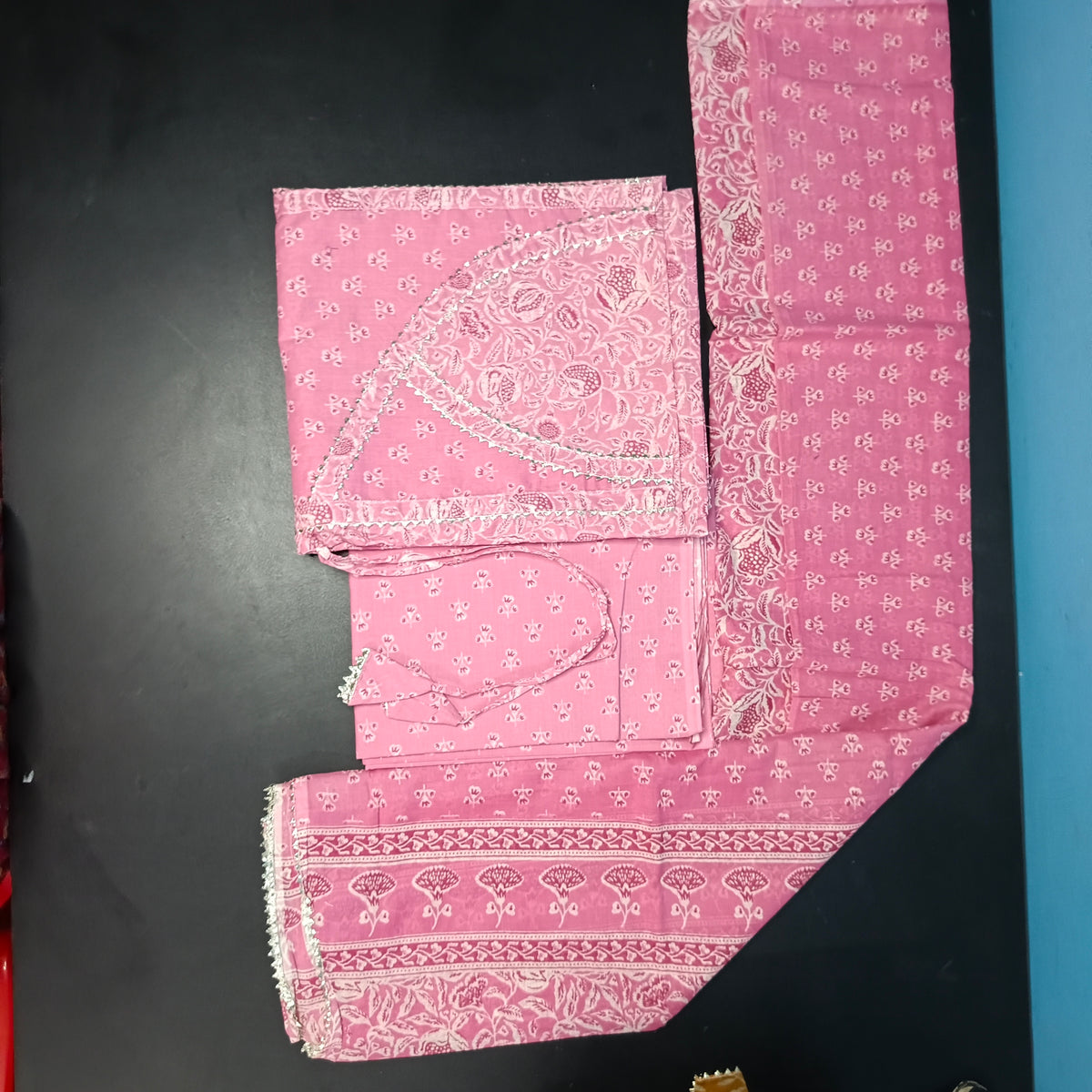 Pink Cotton print kediya neck cotton Unstitched suits PA25055