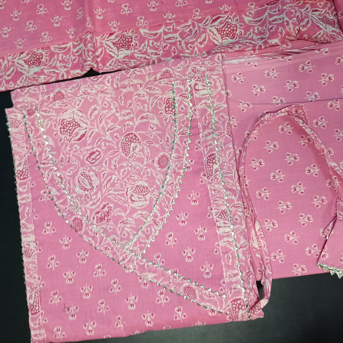 Pink Cotton print kediya neck cotton Unstitched suits PA25055
