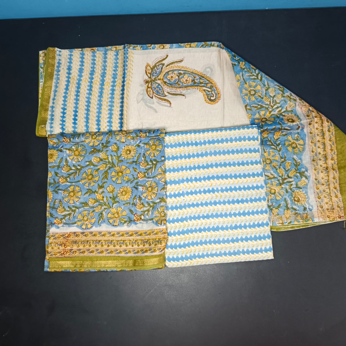 blue green Maheshwari pure block print Unstitched suits PA25057
