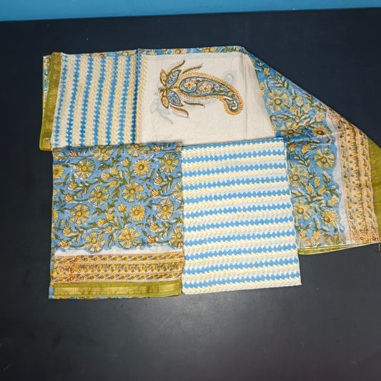 blue green Maheshwari pure block print Unstitched suits PA25057