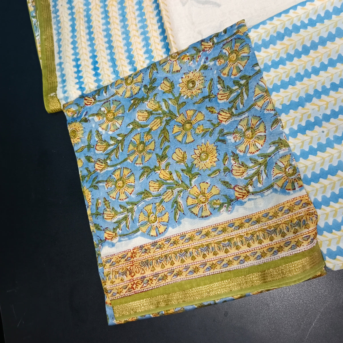 blue green Maheshwari pure block print Unstitched suits PA25057