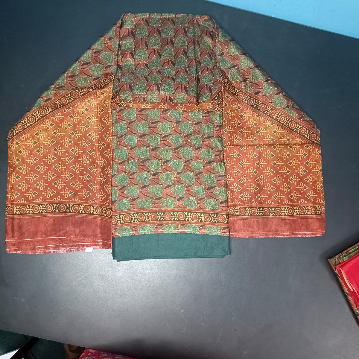 Red Green Italian silk ajrakh digital print Unstitched suits PA25065