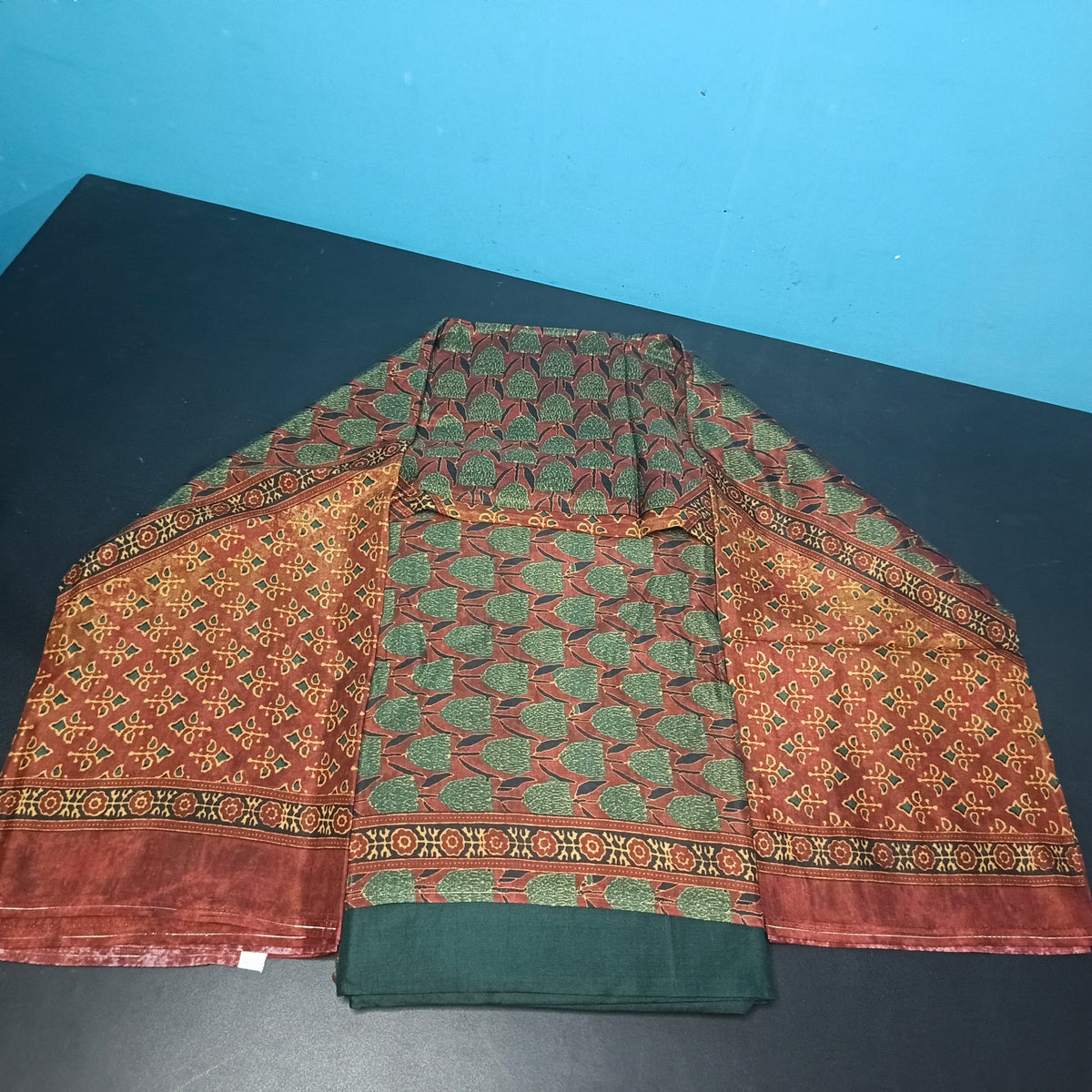 Red Green Italian silk ajrakh digital print Unstitched suits PA25065