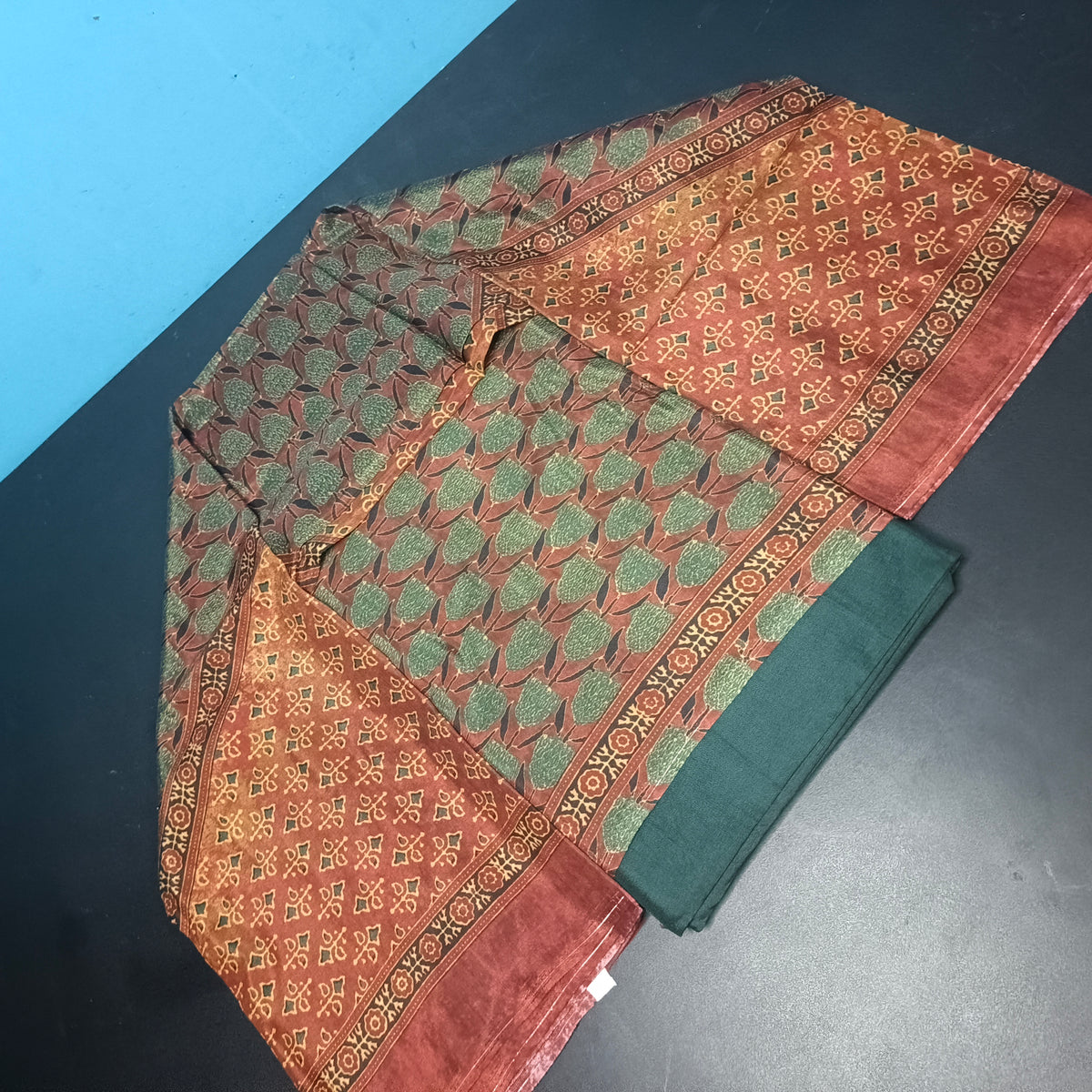 Red Green Italian silk ajrakh digital print Unstitched suits PA25065