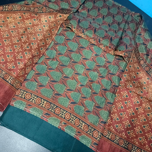 Red Green Italian silk ajrakh digital print Unstitched suits PA25065