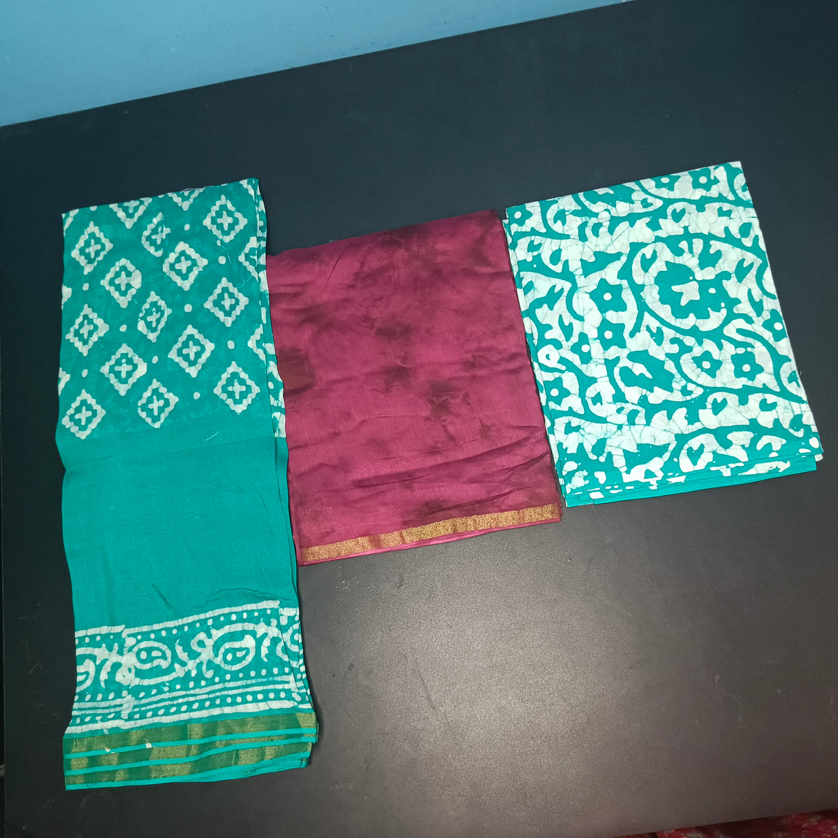 Majenta Chanderi shibori and batik print Unstitched suits PA25071