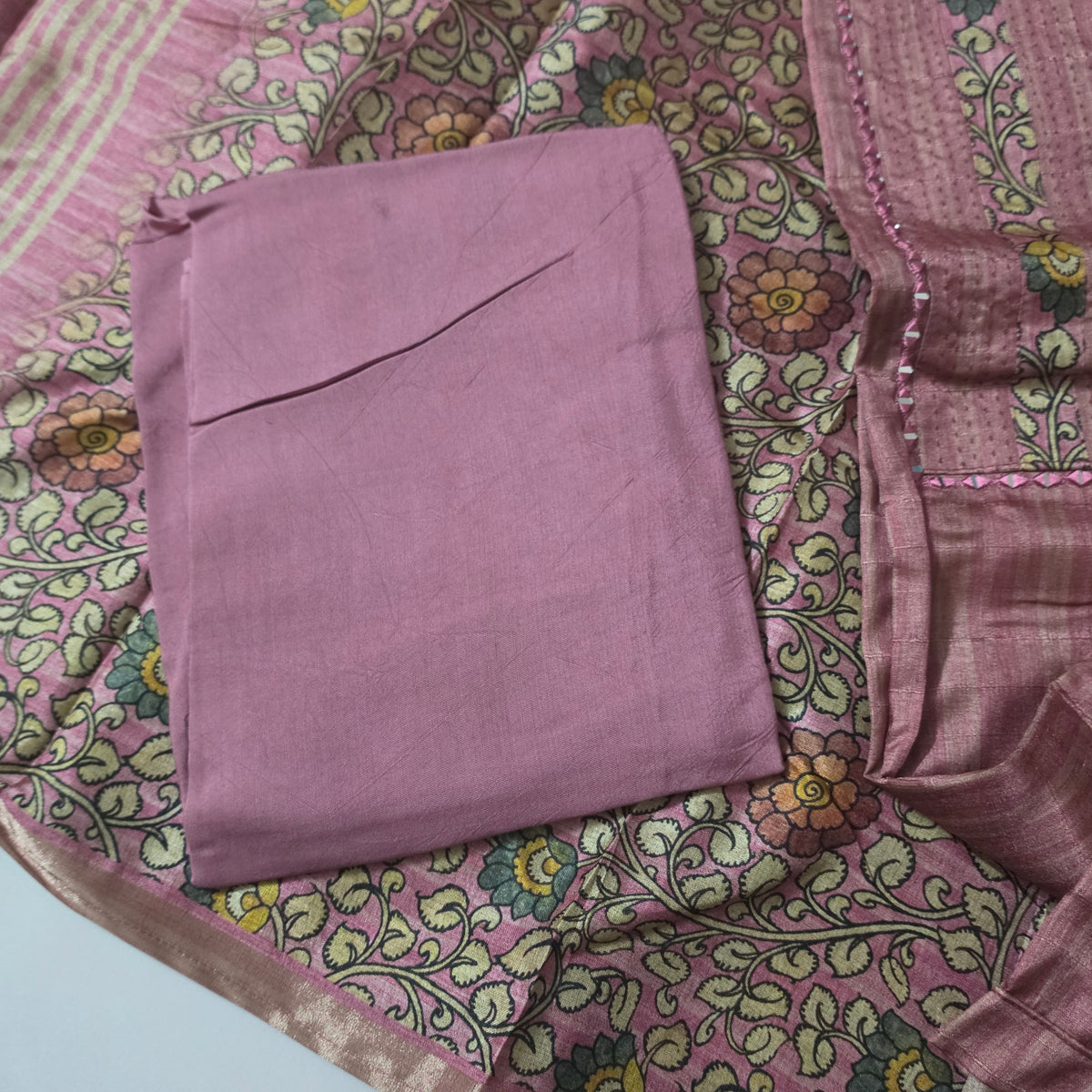 Pink Semi Tussar top Neck patch work mirror hand work digital dupatta PA25006