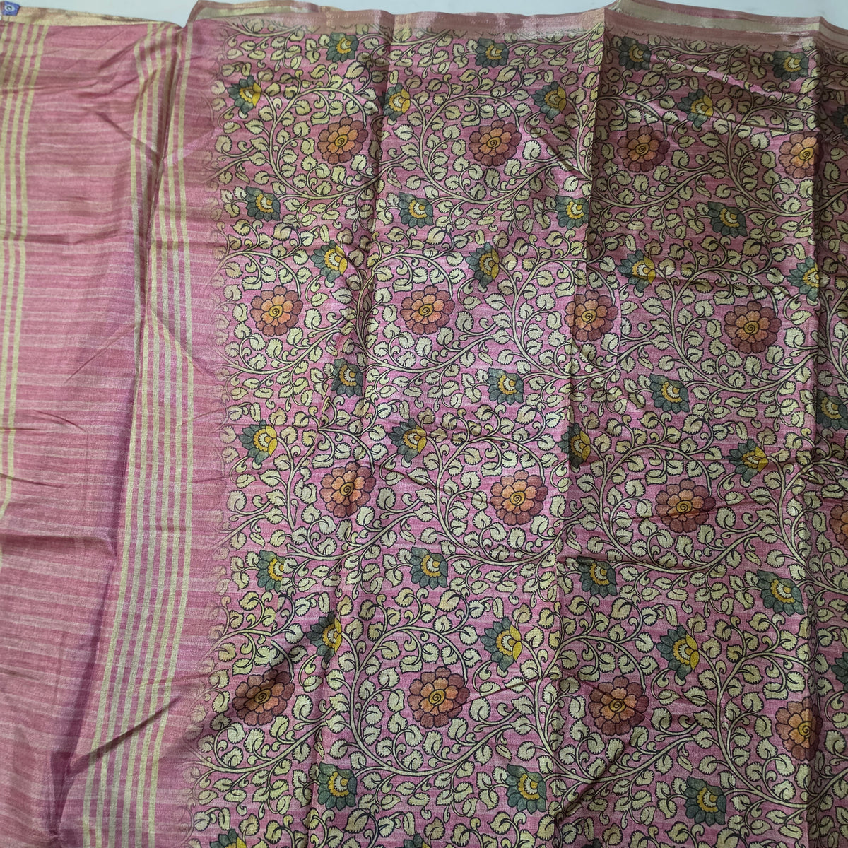 Pink Semi Tussar top Neck patch work mirror hand work digital dupatta PA25006