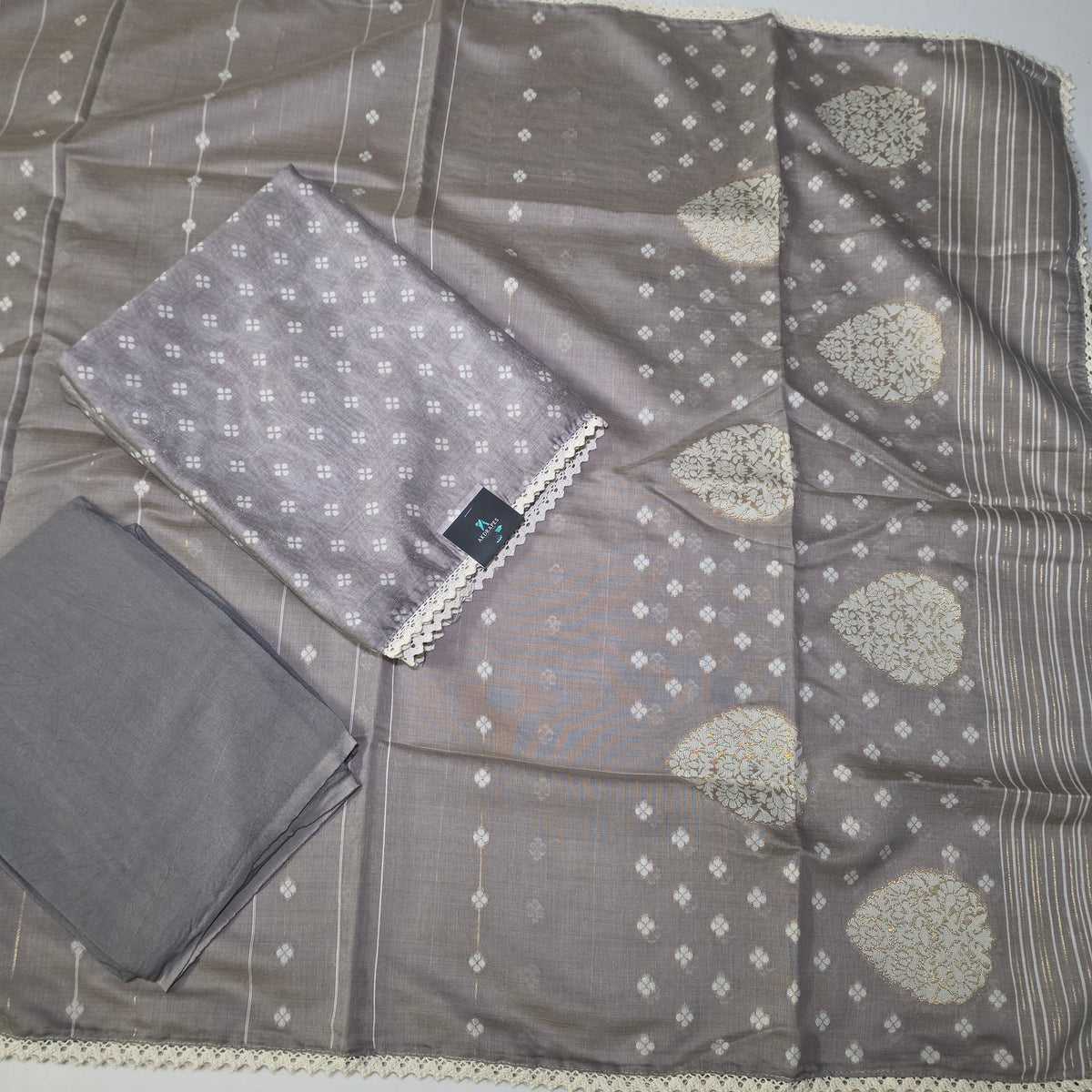 Grey Tissue discharge printed top jamdhani dupatta suit PA25003