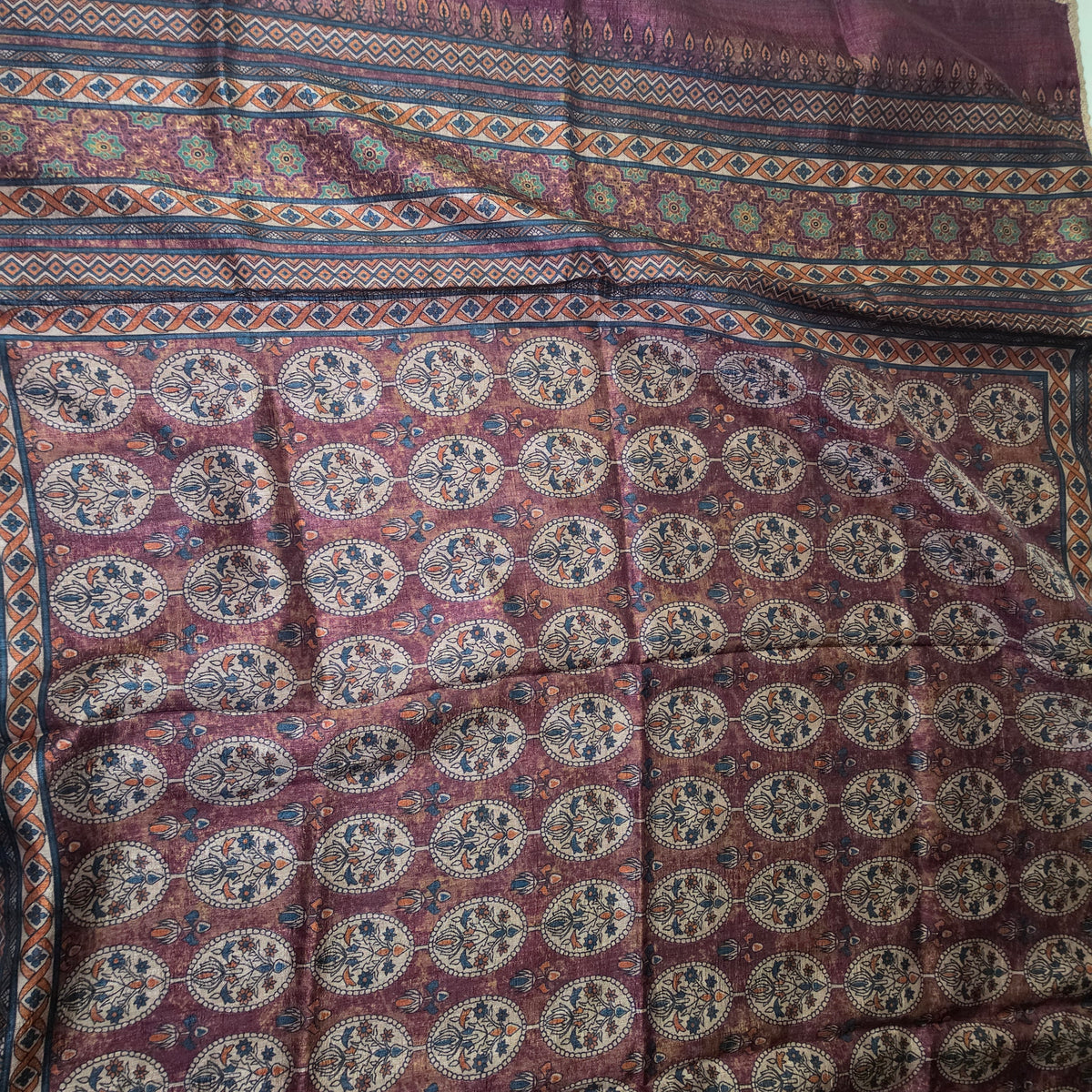 Dark Pink Semi Raw silk side panel applique work with Digital print lace dupatta PA25013