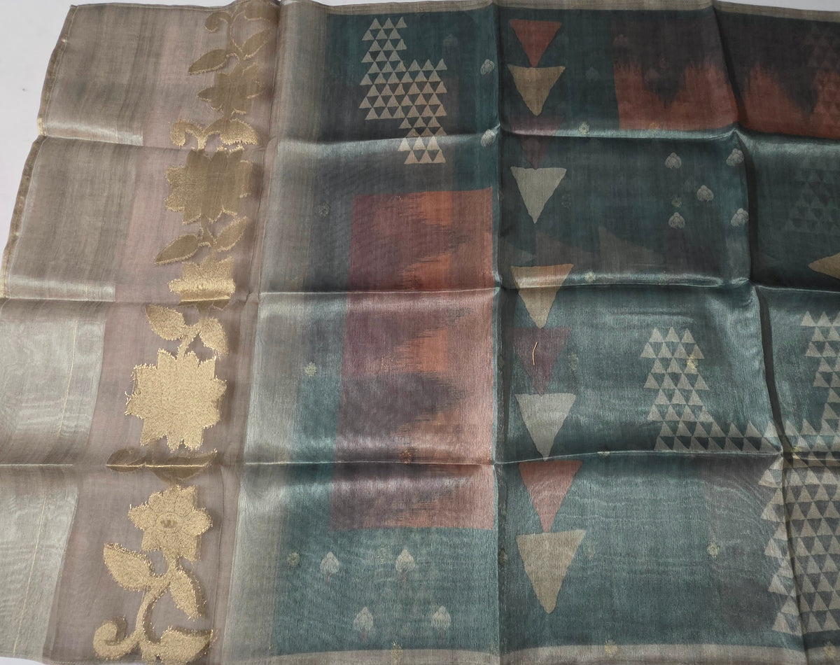 Grey Tissue daman weave unstitched suits digital weave dupatta PA25047