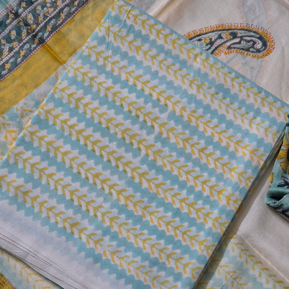 Green Yellow Maheshwari pure block print Unstitched suits PA25061