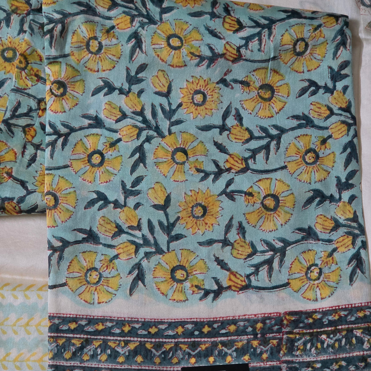 Green Yellow Maheshwari pure block print Unstitched suits PA25061