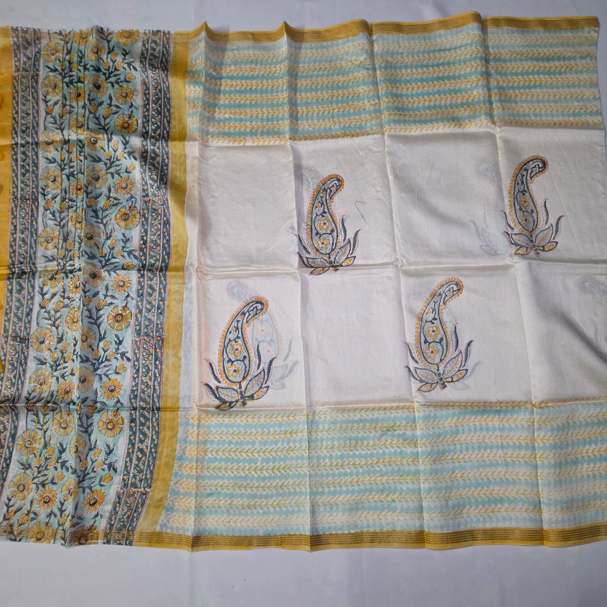Green Yellow Maheshwari pure block print Unstitched suits PA25061