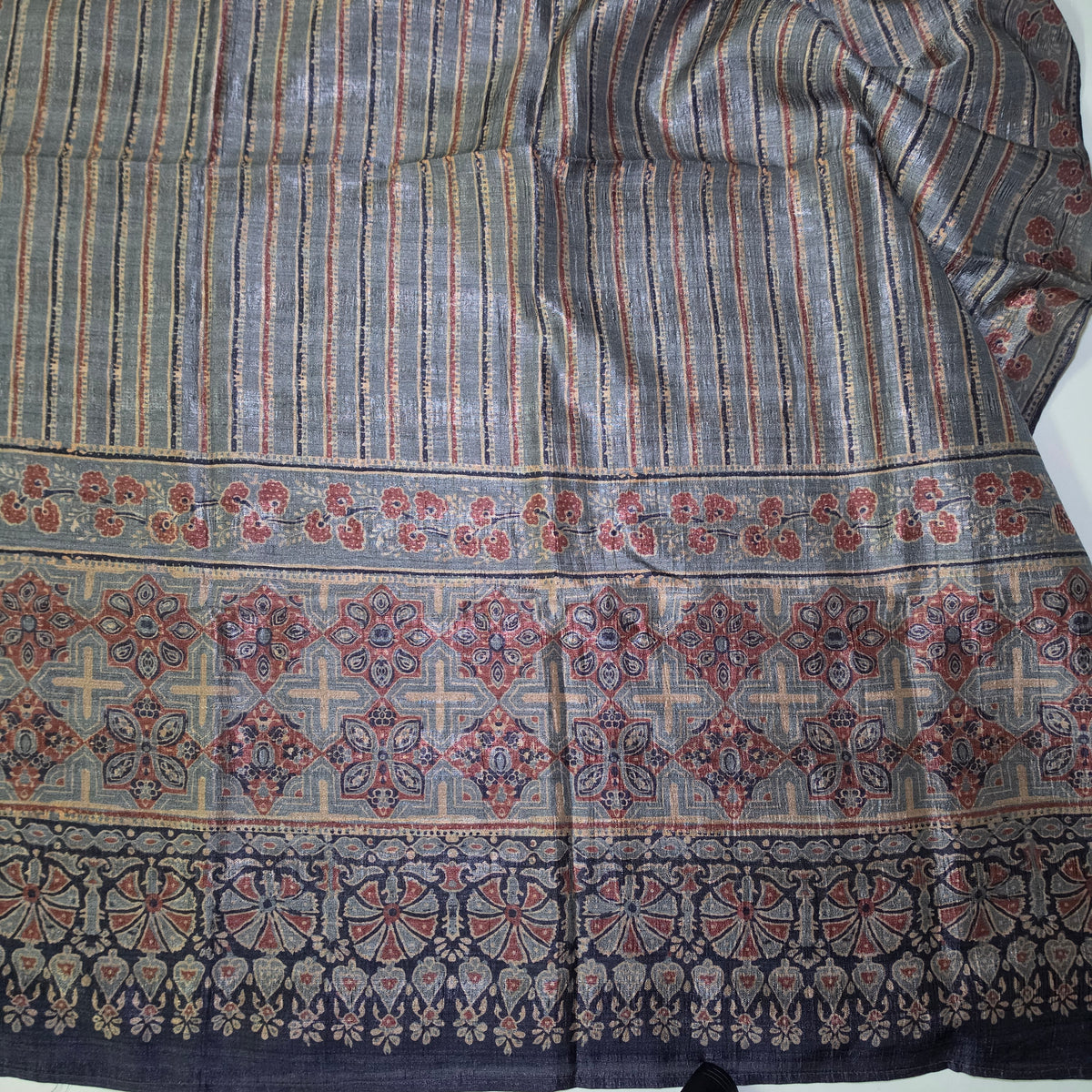 Grey Ajrakh Vegan Raw silk unstitched suits PA25062