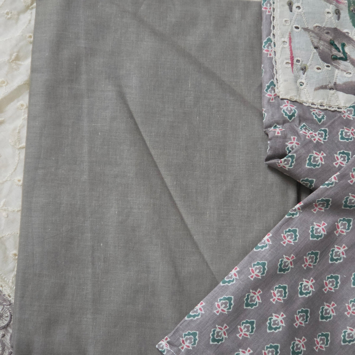 grey Cotton kora neck patch work kora brush paint hand painted dupatta PA25009