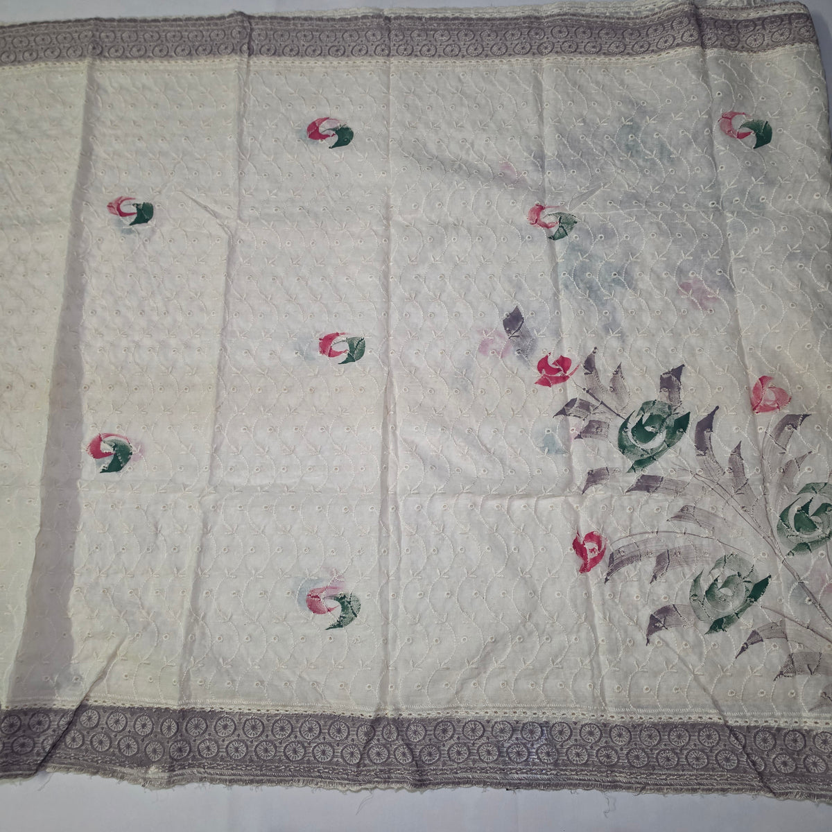 grey Cotton kora neck patch work kora brush paint hand painted dupatta PA25009
