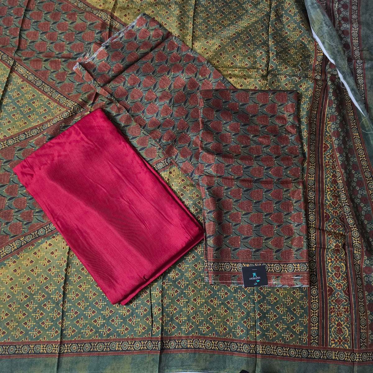 green red Italian silk ajrakh digital print Unstitched suits PA25064