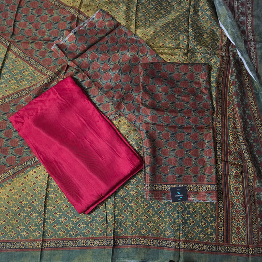 green red Italian silk ajrakh digital print Unstitched suits PA25064
