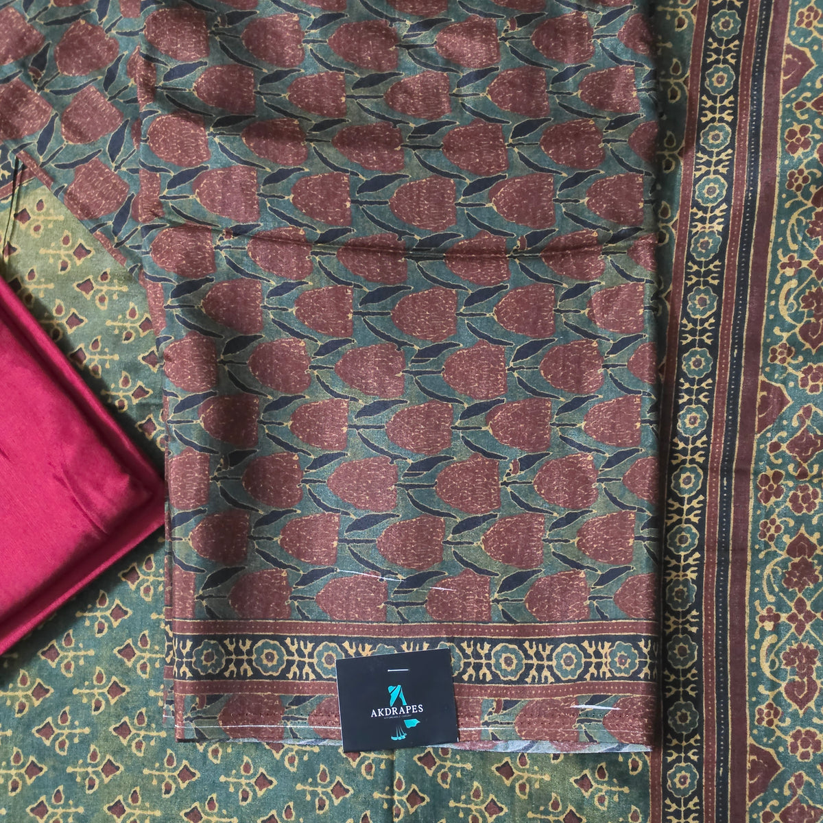 green red Italian silk ajrakh digital print Unstitched suits PA25064