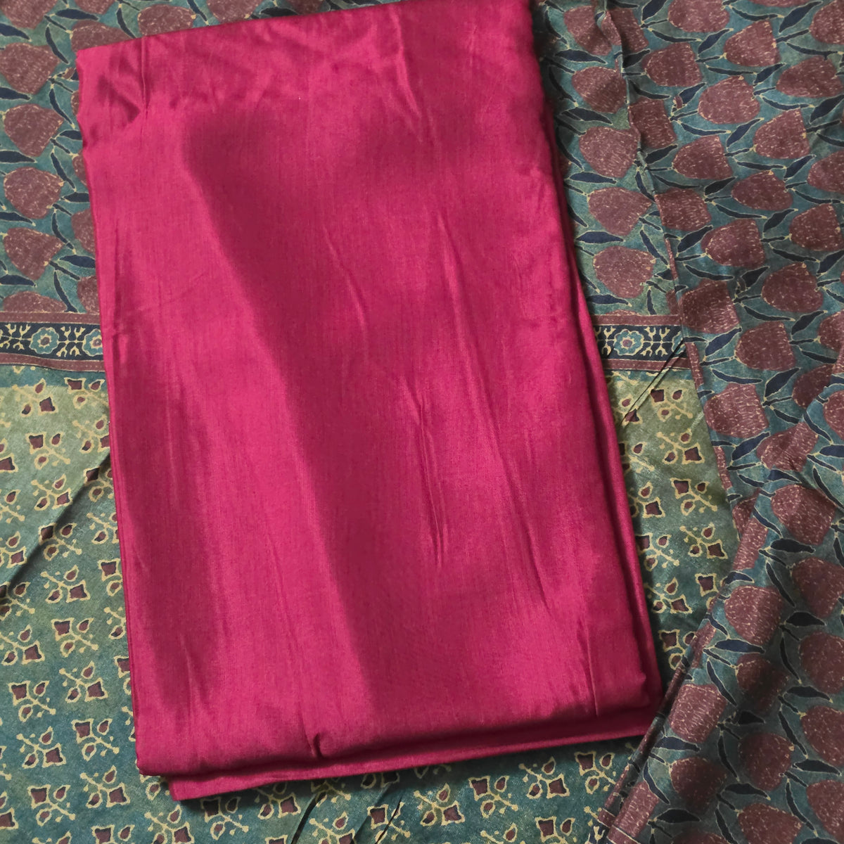 green red Italian silk ajrakh digital print Unstitched suits PA25064