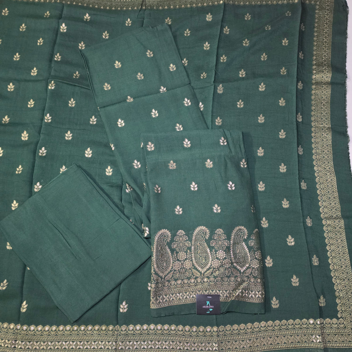 Green pure linen zari weaved Unstitched suits HA25391