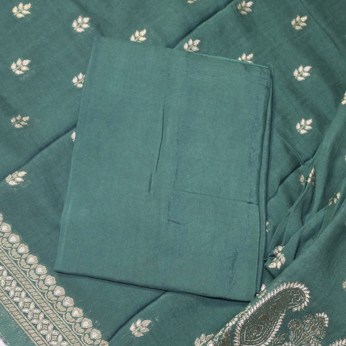 Green pure linen zari weaved Unstitched suits HA25391