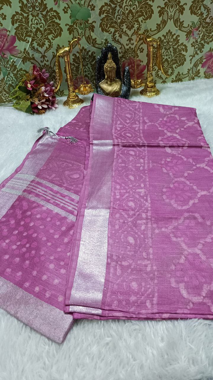 Pink Vegan ethnic dabu dyed linen saree HA25446