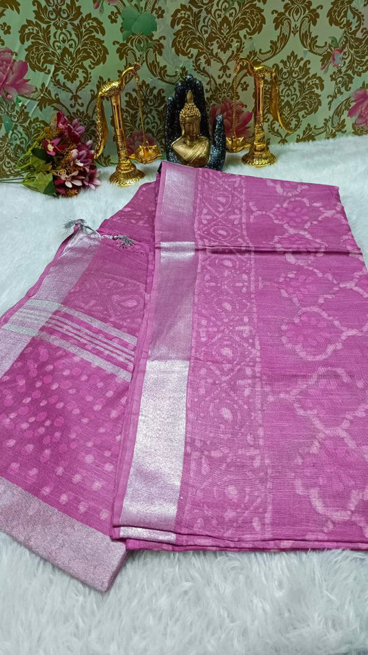 Pink Vegan ethnic dabu dyed linen saree HA25446