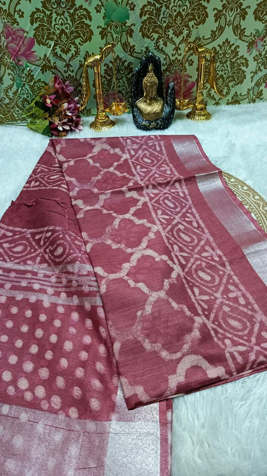 Mauve Vegan ethnic dabu dyed linen saree HA25444