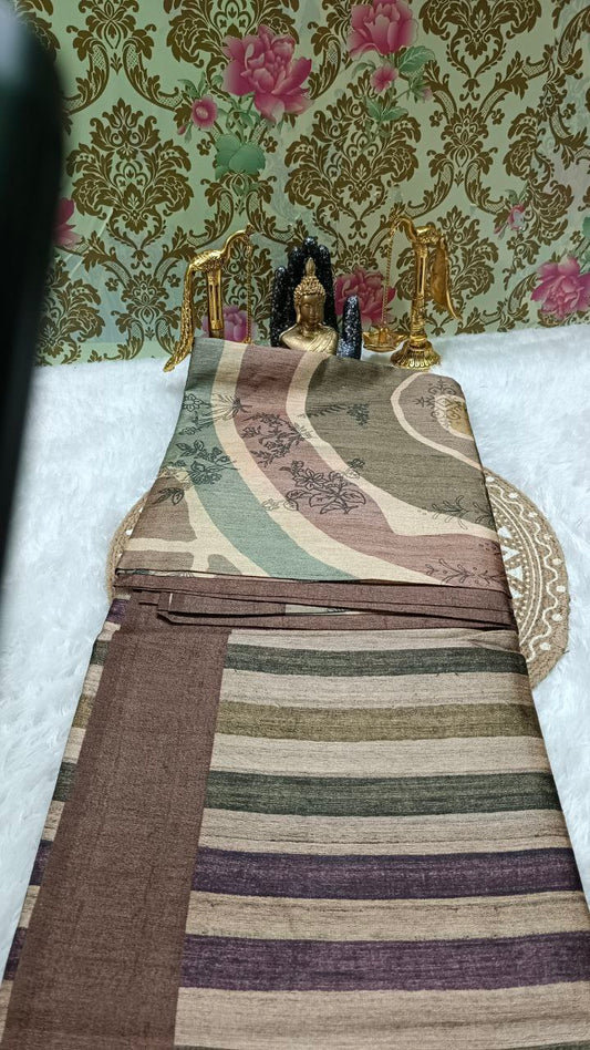 Brown Tilottama digital printed tussar saree SA25626