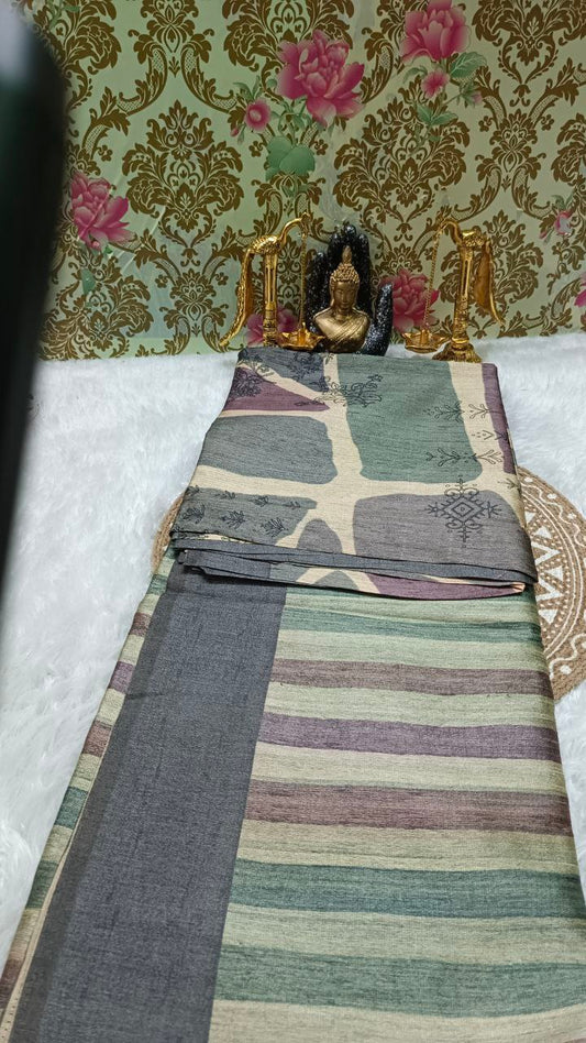 Grey wine Tilottama digital printed tussar saree SA25629