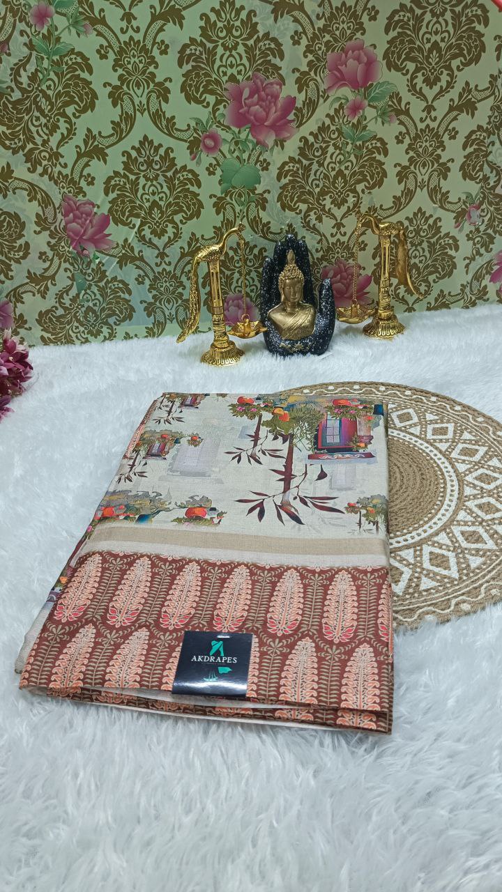 Off white Vegan Chirala digital kalamkari saree SA25560