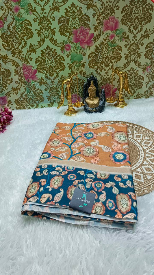 Mustard Vegan Chirala digital kalamkari saree SA25559