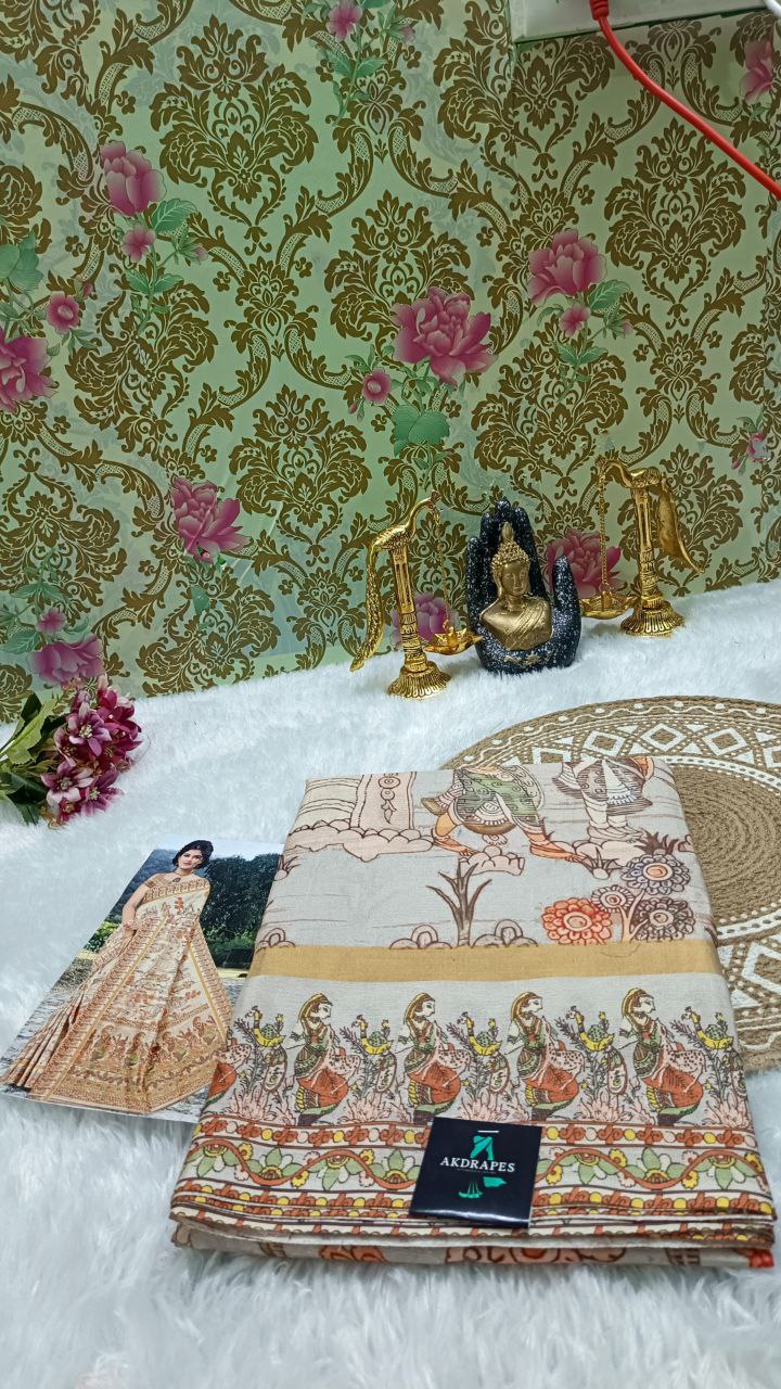 Beige Vegan Chirala digital kalamkari saree SA25554