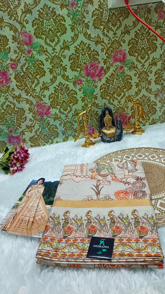 Beige Vegan Chirala digital kalamkari saree SA25554