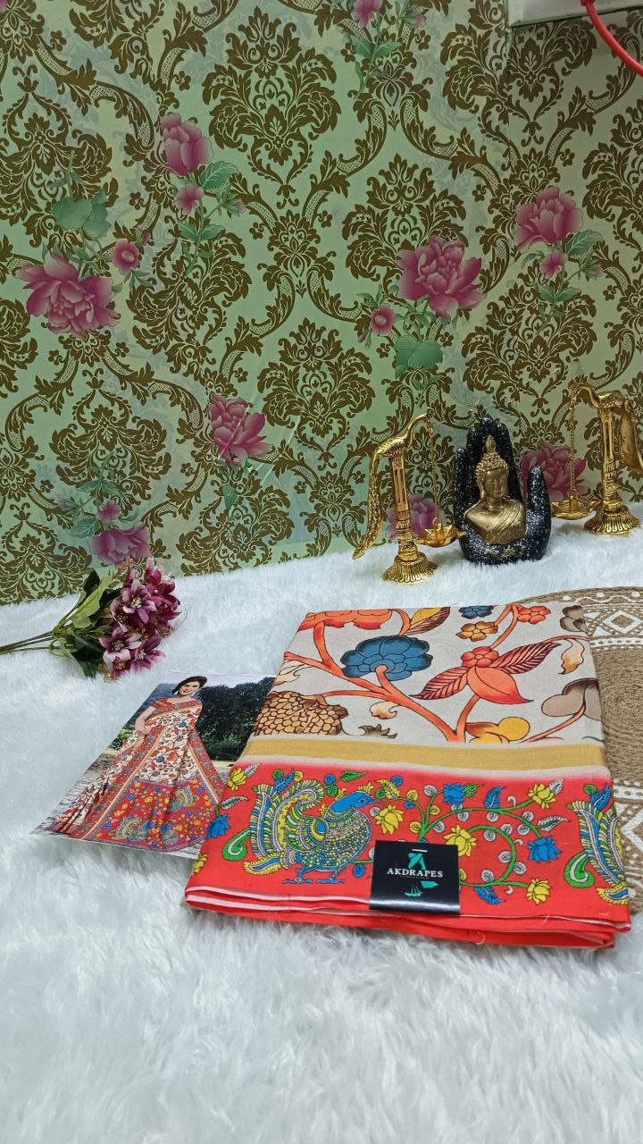Beige Vegan Chirala digital kalamkari saree SA25557