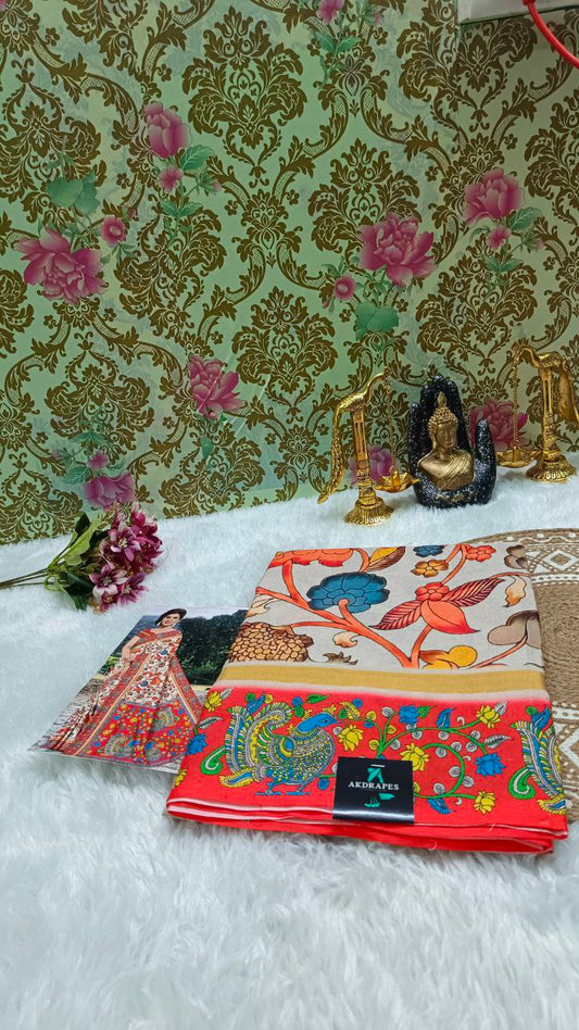 Beige Vegan Chirala digital kalamkari saree SA25557