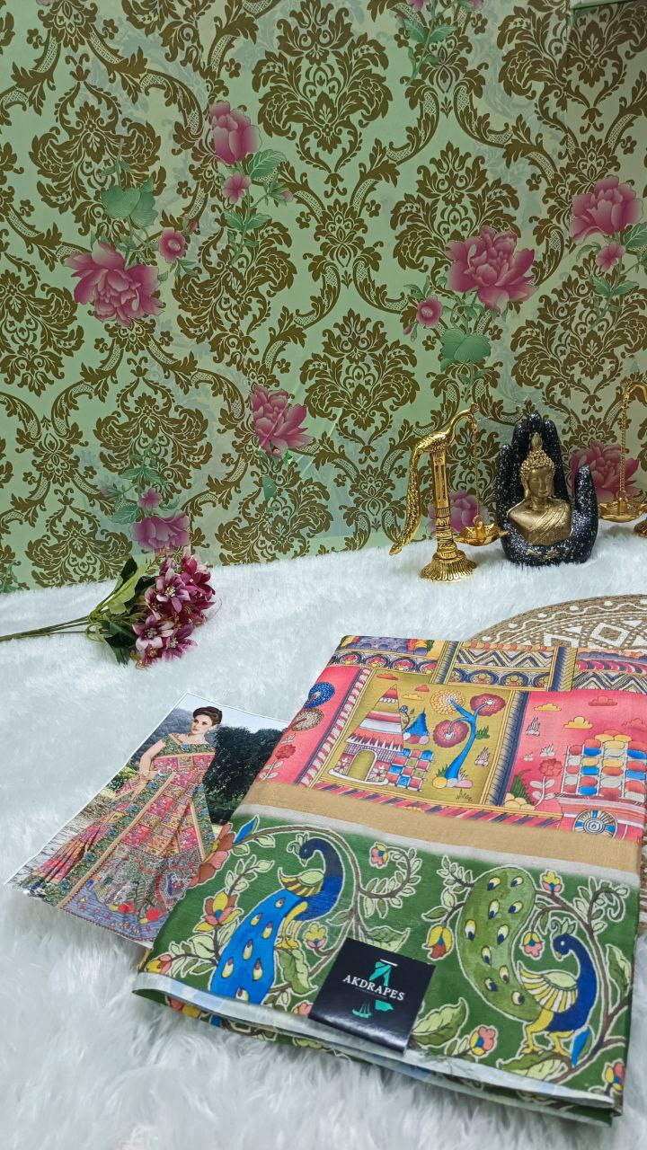 Orange Vegan Chirala digital kalamkari saree SA25558