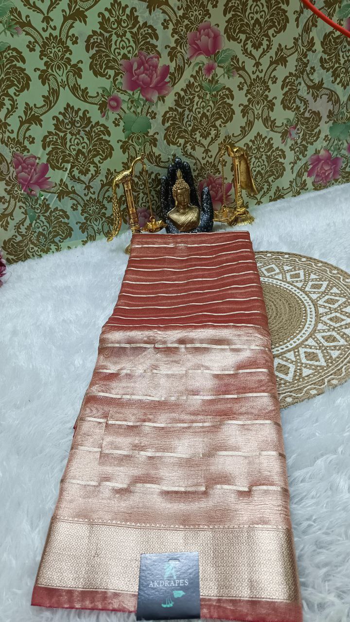 Rose gold Korat vegan organza tissue silk saree SA25708
