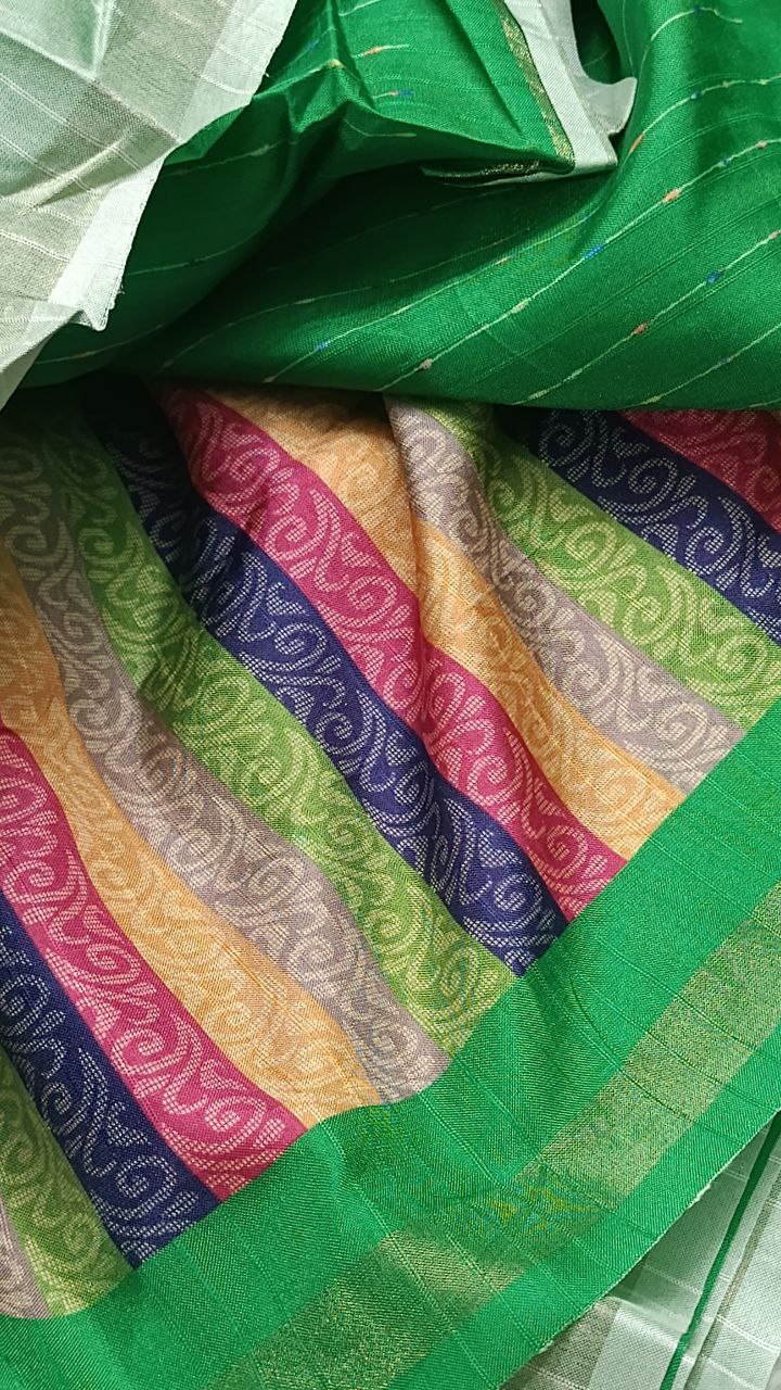 Green striped vegan baswada tussar saree SA25564