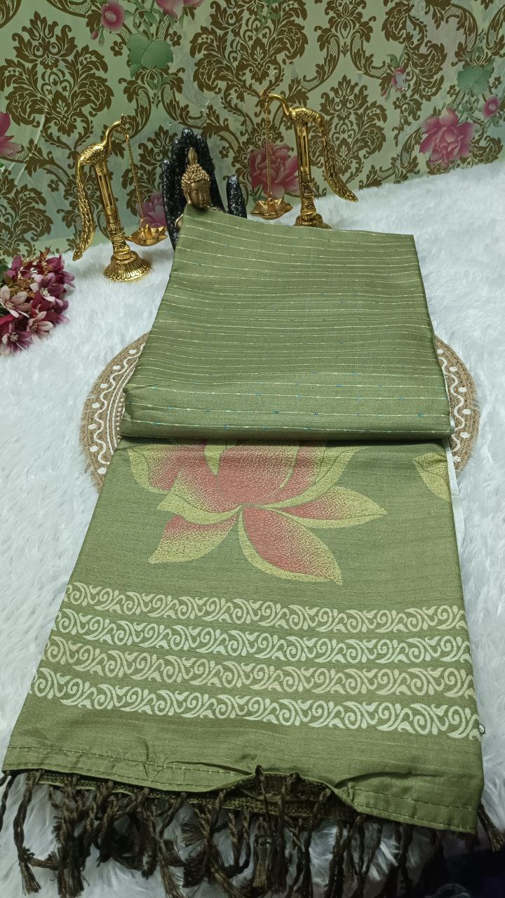 Green striped vegan baswada tussar saree SA25570