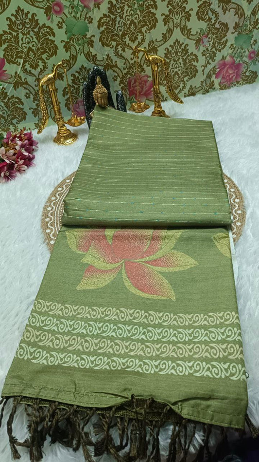 Green striped vegan baswada tussar saree SA25570